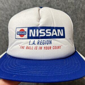 Vintage Nissan Car Hat Snapback Mesh Back Trucker Hat L.A.‎ Region Blue White